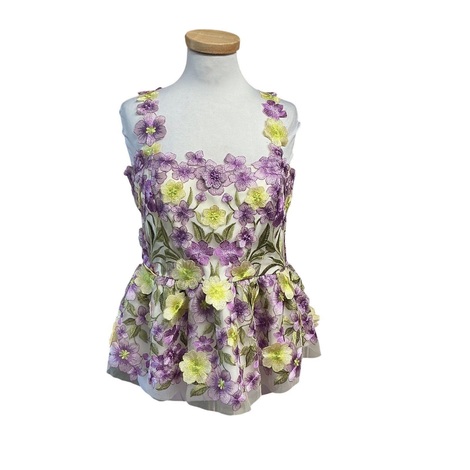 Muse by Marchesa lavender and lime floral appliqué blouse, size 10, NWT!