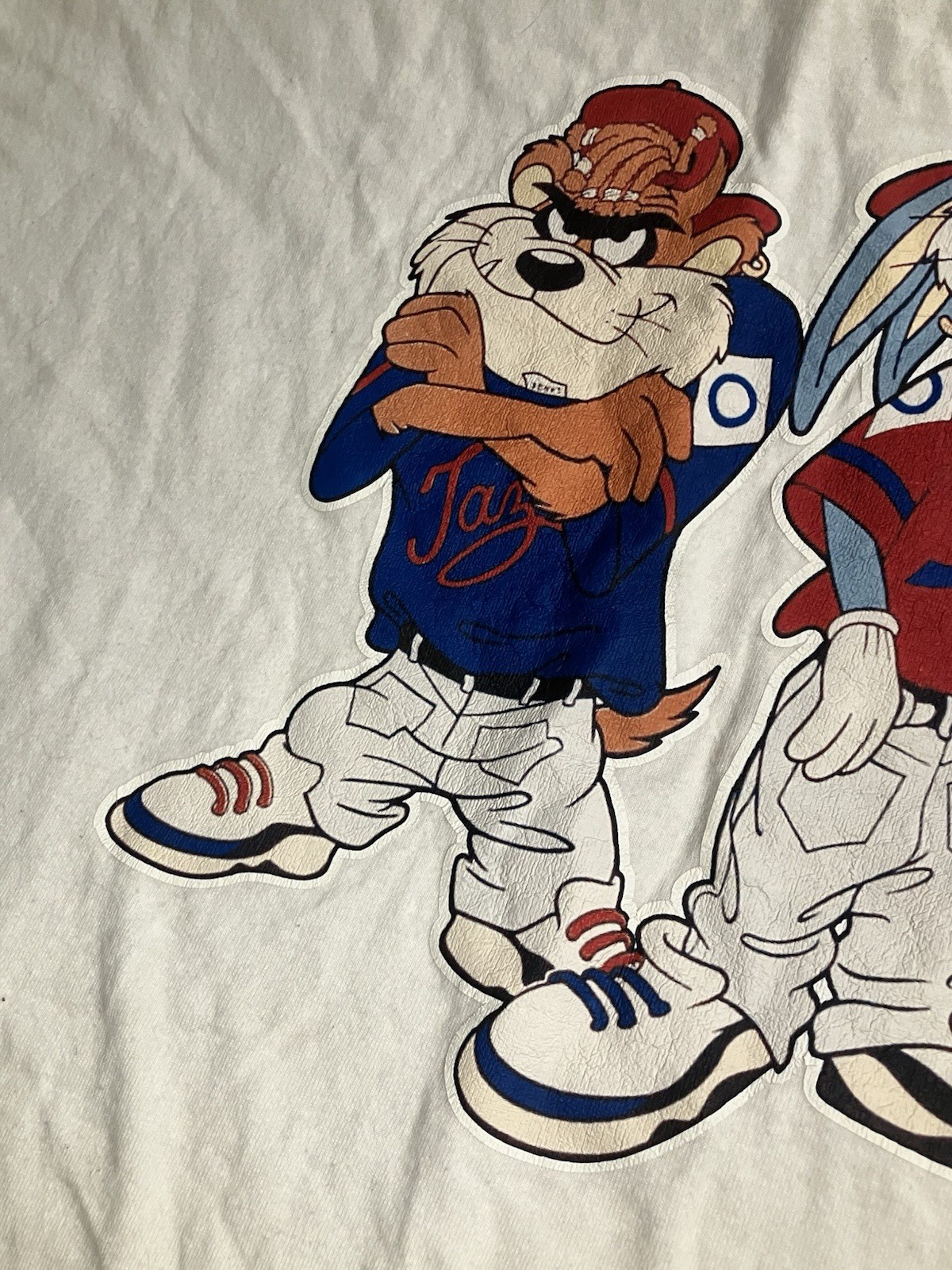 Vintage Looney Tunes Taz Bugs Baseball Shirt XL White Cartoon Graphic Tee