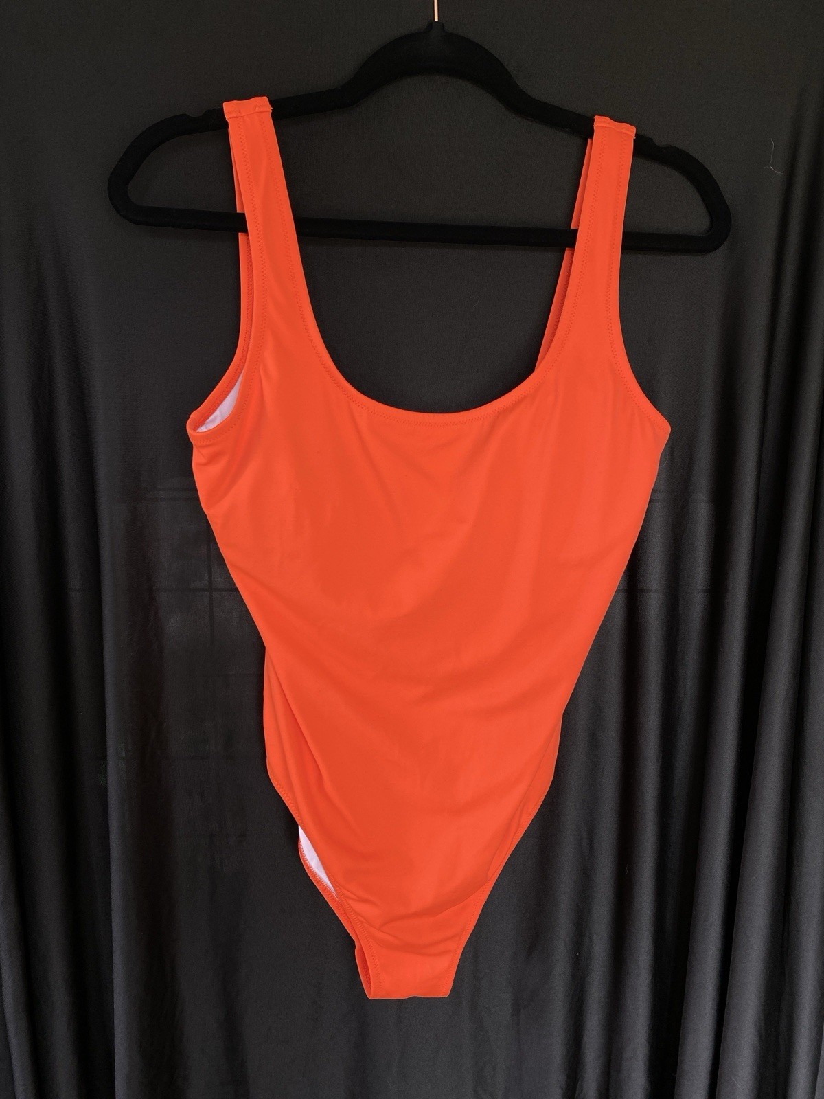 Pink Brand Orange One-Piece Swimsuit S/M Wide Strap Lined Solid Jersey