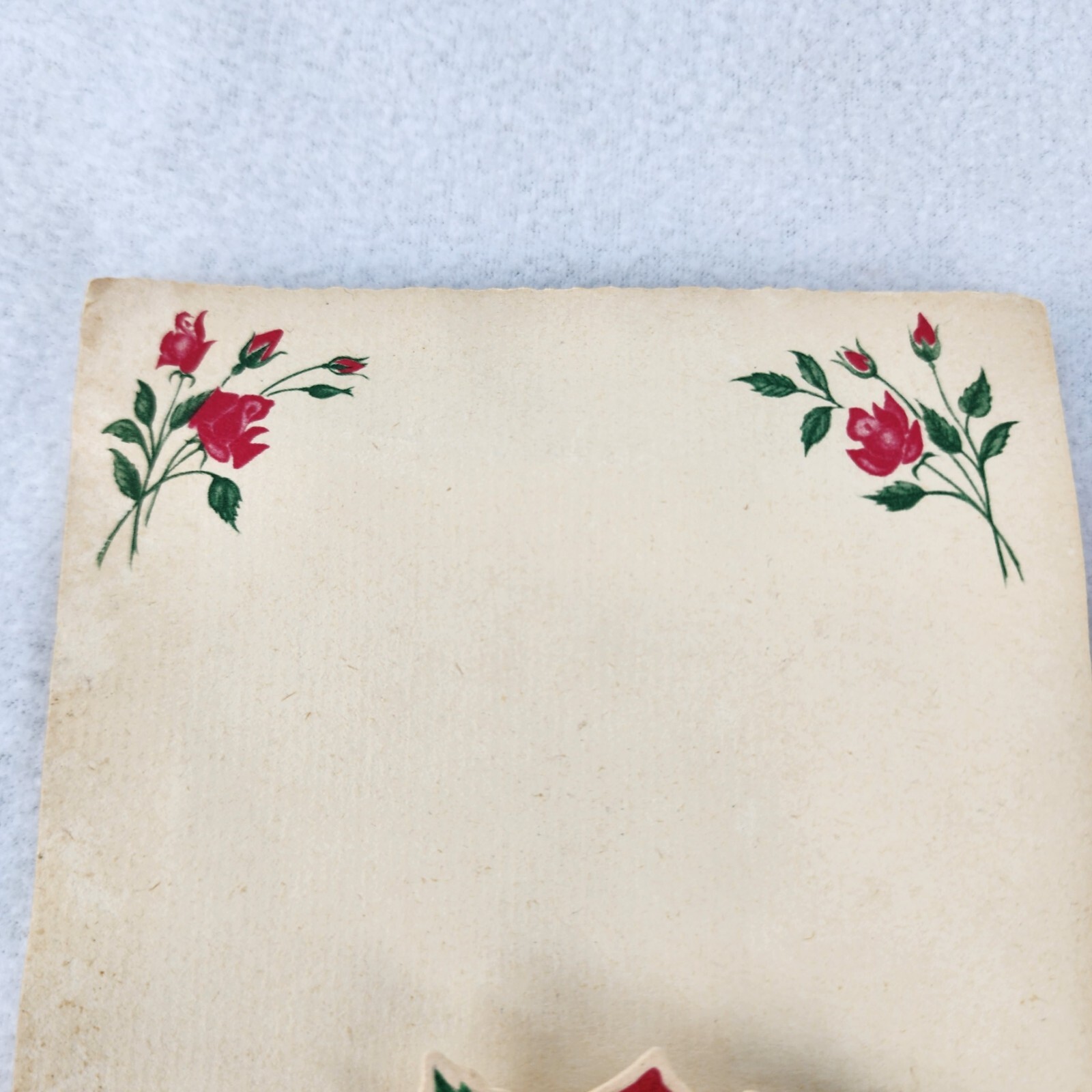 Vintage Handkerchief Red Roses in Original Paper Envelope 11.5” Floral FLAWED