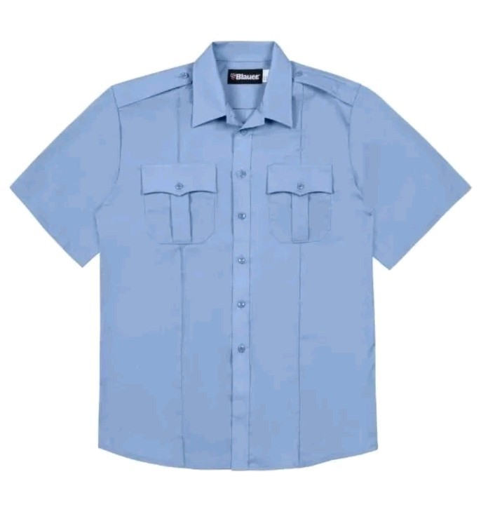 NWT 2XL 18-18.5 BLAUER MENS SHORT SLEEVE COTTON BLEND SHIRT 8421 MEDIUM BLUE
