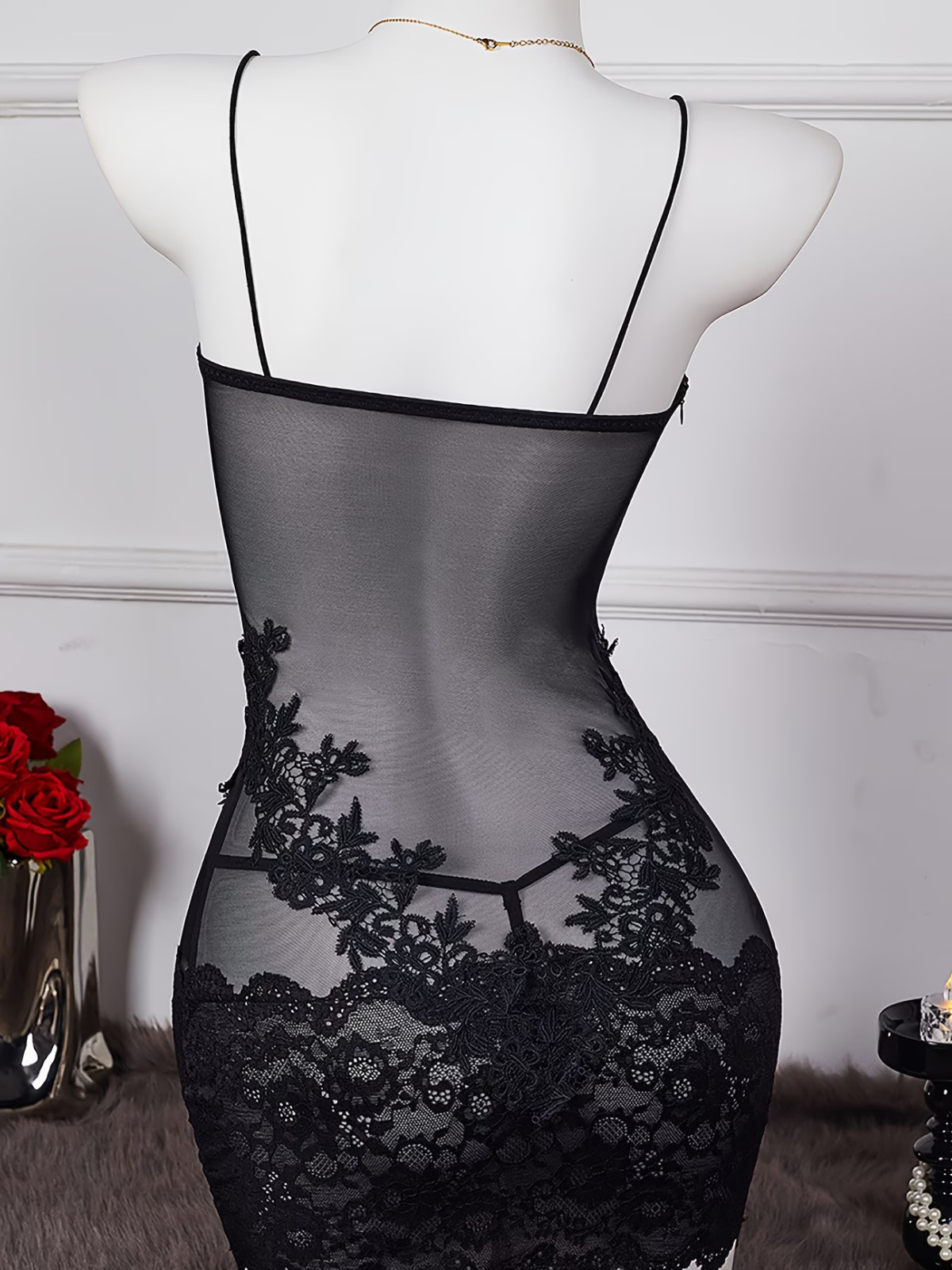 NEW Asian 1-Size Ultra Sexy Black Halter Neck Sheer Lace & Mesh Bodycon Lingerie