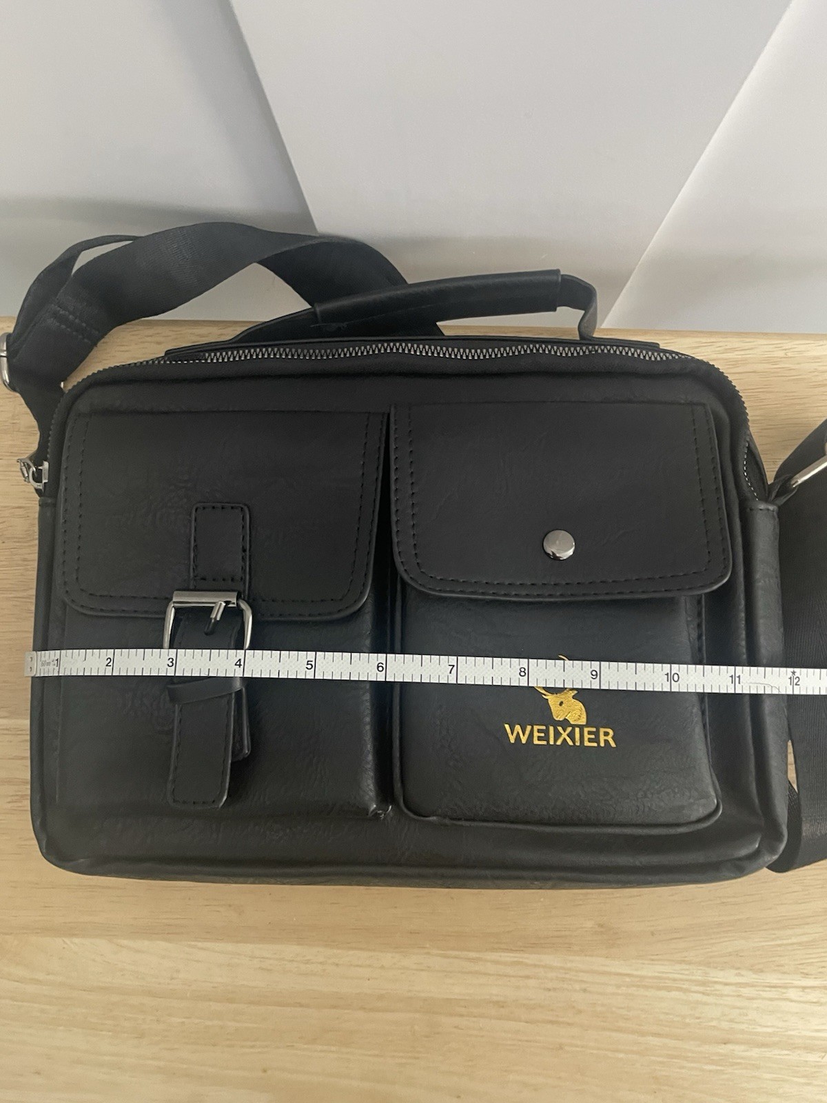 WEIXIER Black Messenger Bag Medium Top Handle Crossbody Strap Zip Buckle Snap
