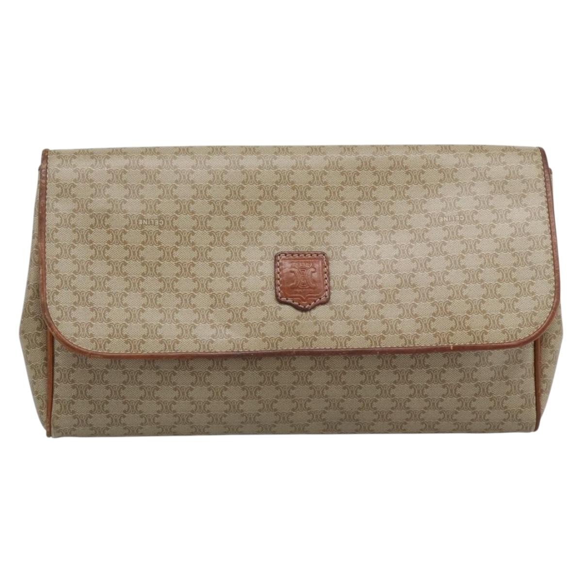 CELINE Macadam Clutch Bag PVC Beige Gold Auth 194369
