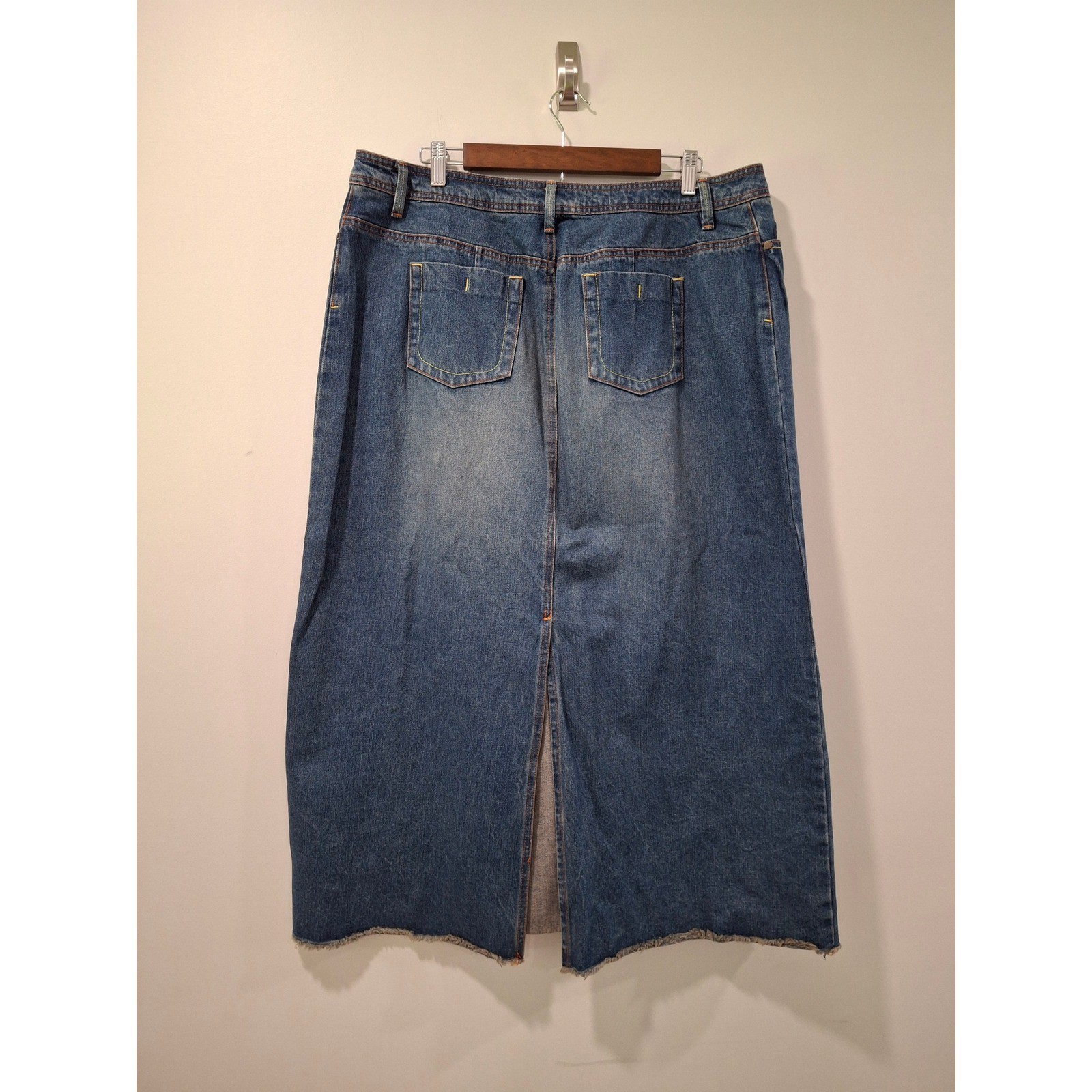 Cato Woman Denim Maxi Skirt 18W Medium Wash Raw Hem Cotton Long Jean Skirt