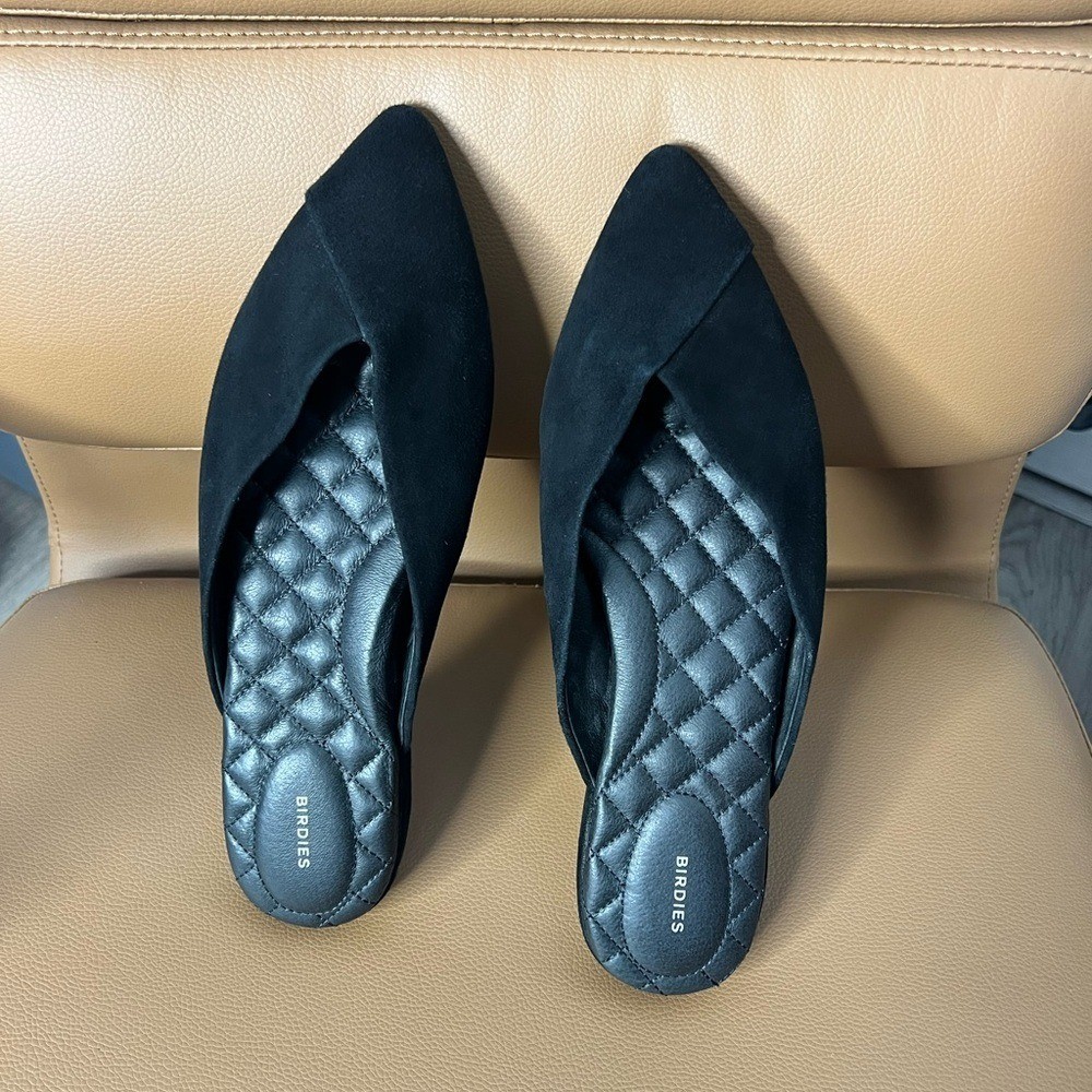 Birdies Black Pointed-Toe Flats Cushioned Comfort Quilted Insole Sz 8