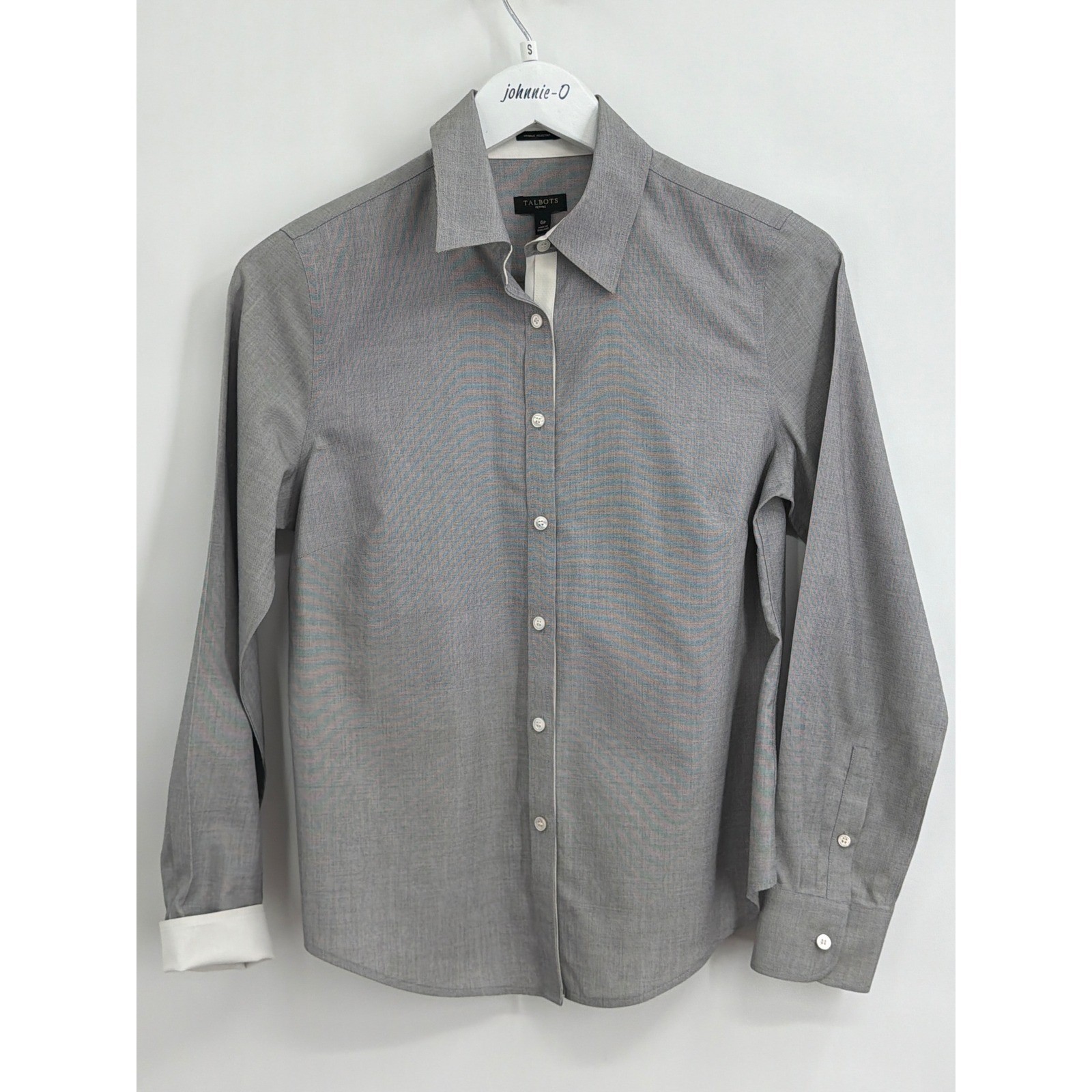 Talbots Petites Grey Wrinkle Resistant Cotton Button Down Shirt Blouse 6P