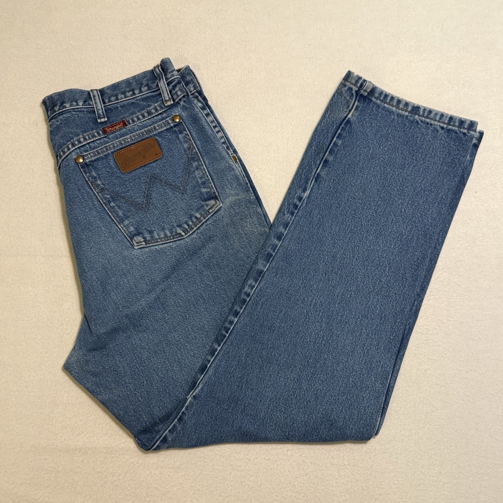 Vintage Jeans Wrangler 3X Relaxed Men’s 36×32 90s Blue Denim Boot-Logo US Fabric