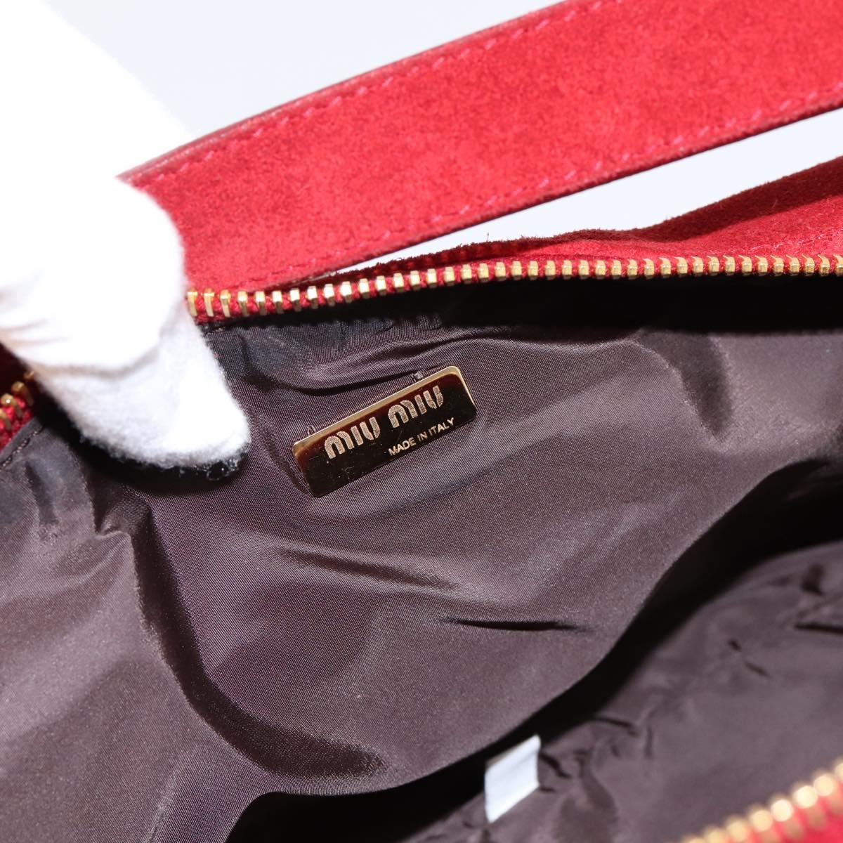 Miu Miu Shoulder Bag Suede Red Gold Auth 196448V