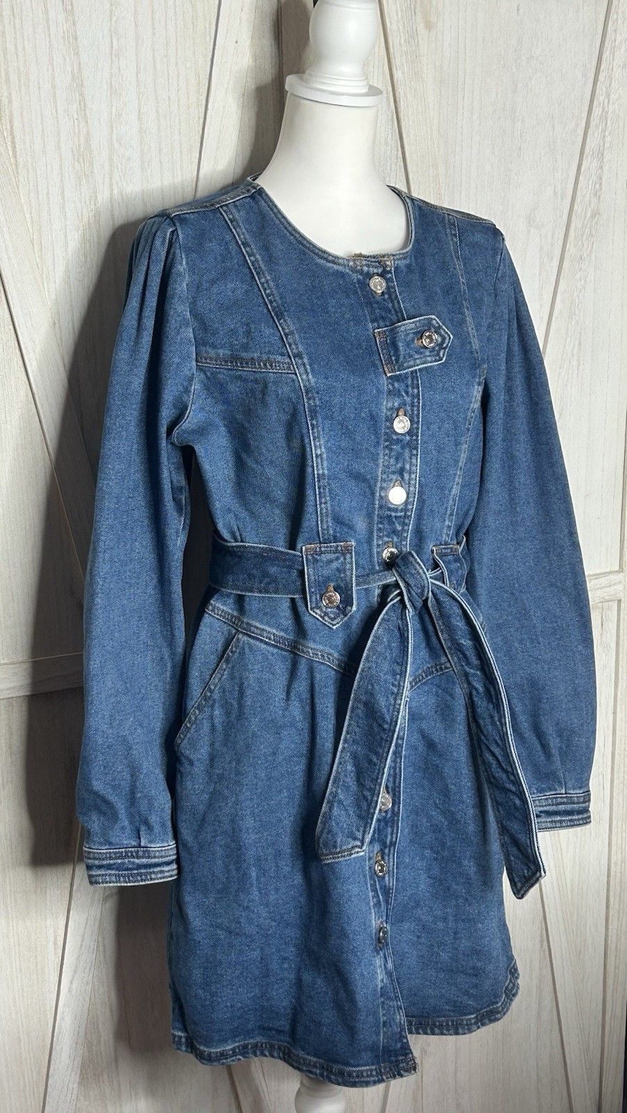 Sezane Cherine Denim dress Sz 12 EUC French Girl Utilitarian
