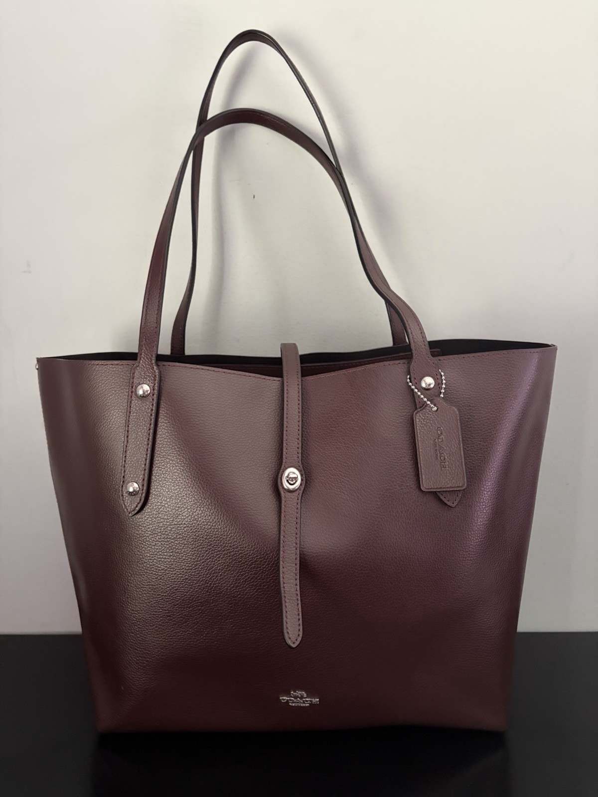 COACH Market Tote Bag Oxblood/ Brown Pebble Leather/ Black Lined Shoulder Bag