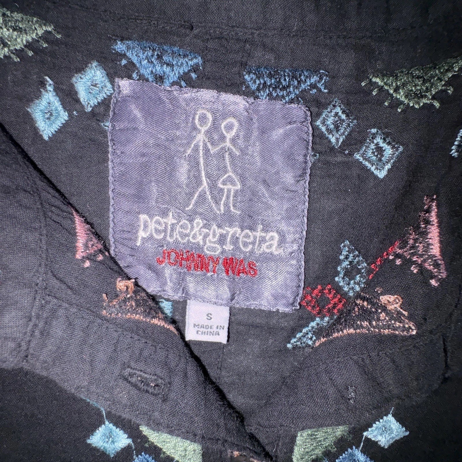Johnny Was Pete&Greta Top Black Seraphina Embroidered Short Sleeve Size Small