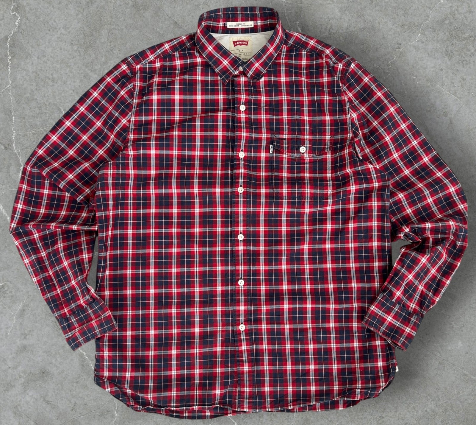 Levi’s Men’s L Red Blue Plaid Button Up Shirt Long Sleeve 100% Cotton
