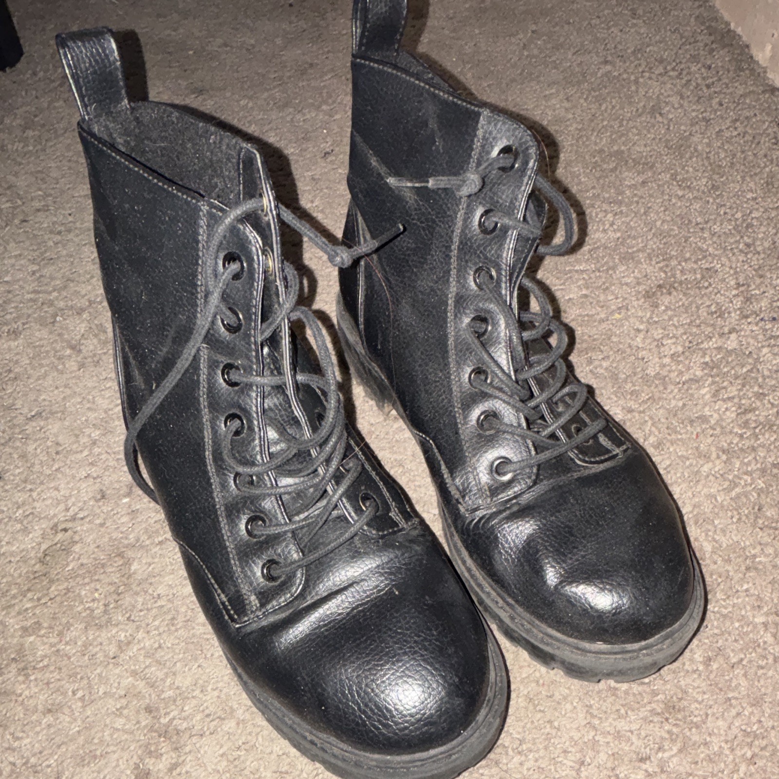 Divided Women’s Black Lace-Up Ankle Combat Boots Faux Leather Round Toe US 8