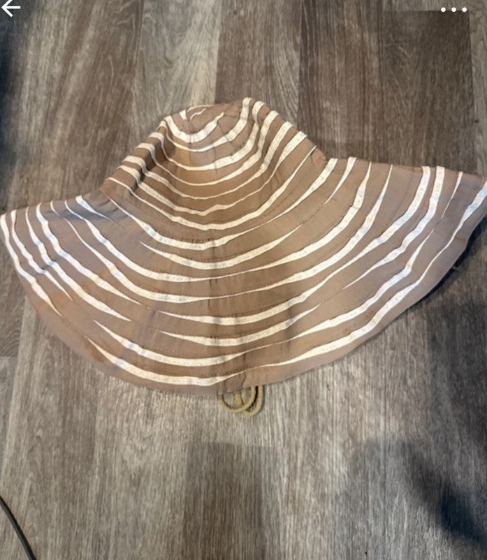 Sun ‘N’ Sand Packable Ribbon Sun Hat, Taupe/White Striped Foldable Beach Hat