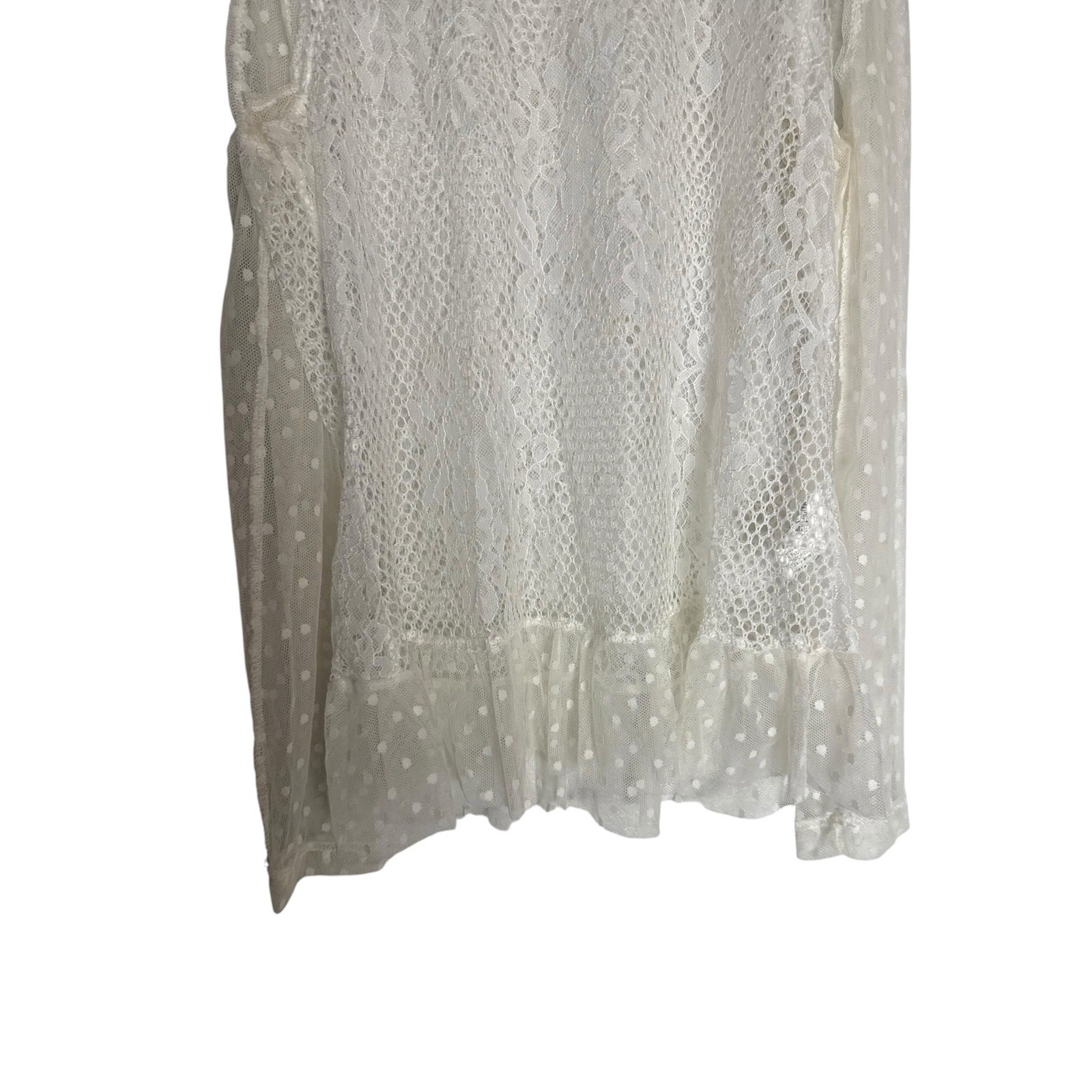 Haoduoyi White Sheer Crochet Lace Sleeveless Cut Clip Dot Long Sleeve Top Size M
