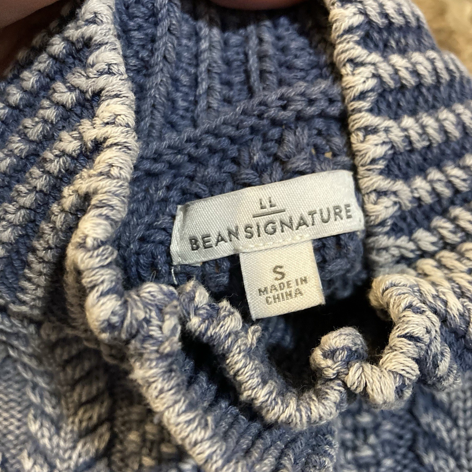 LL Bean Signature Blue Cable Knit Cotton Fisherman Cardigan Sweater Size Small