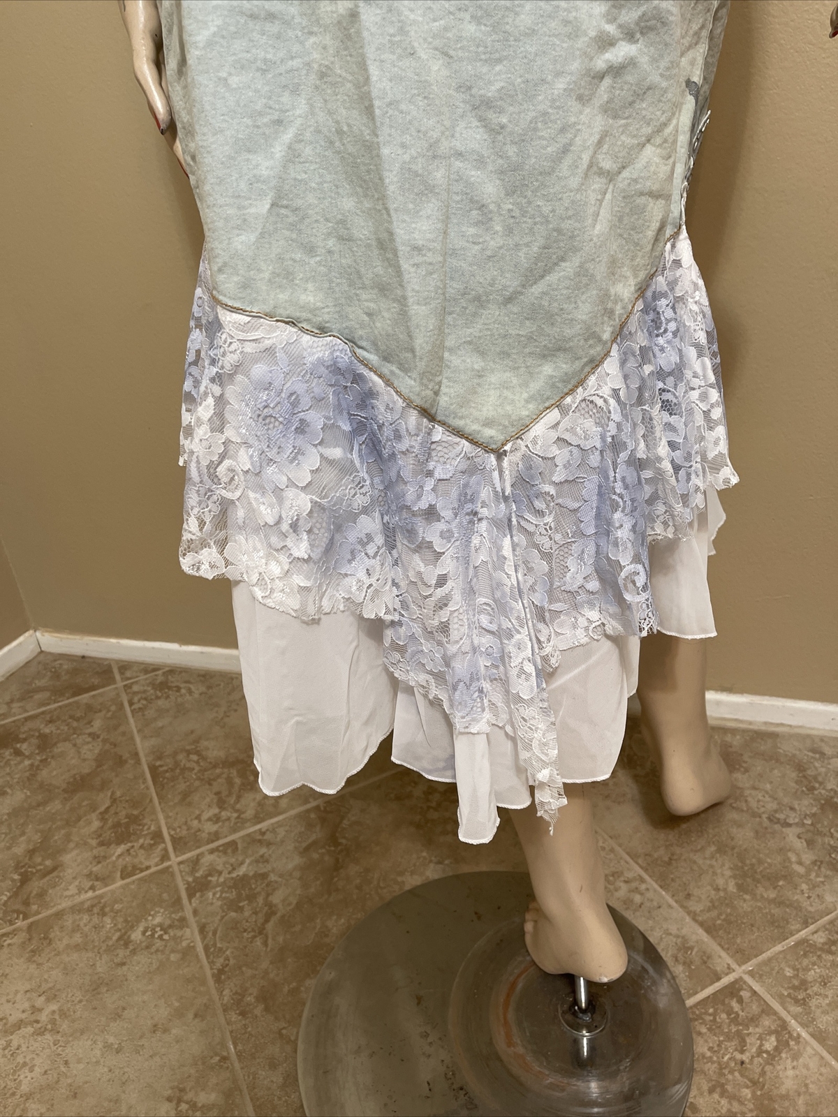 Women’s Blue Denim Cotton Beaded Embroidery Zip Boho Size XL(10-12) Skirt SK 715