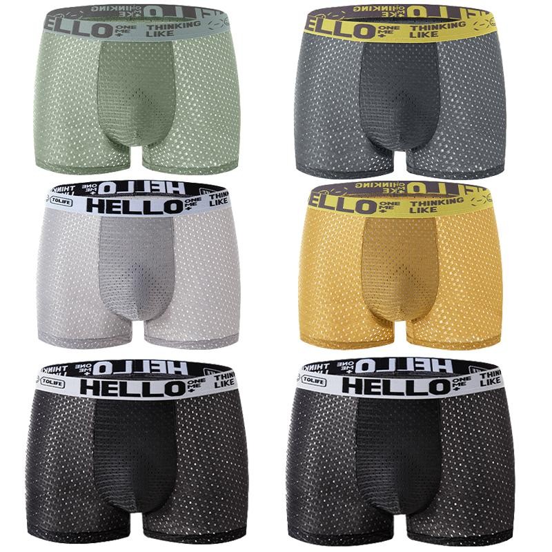 6 Pack Men’s Mesh Boxer Briefs Ice Silk Breathable Seamless Underwear Plus 4XL