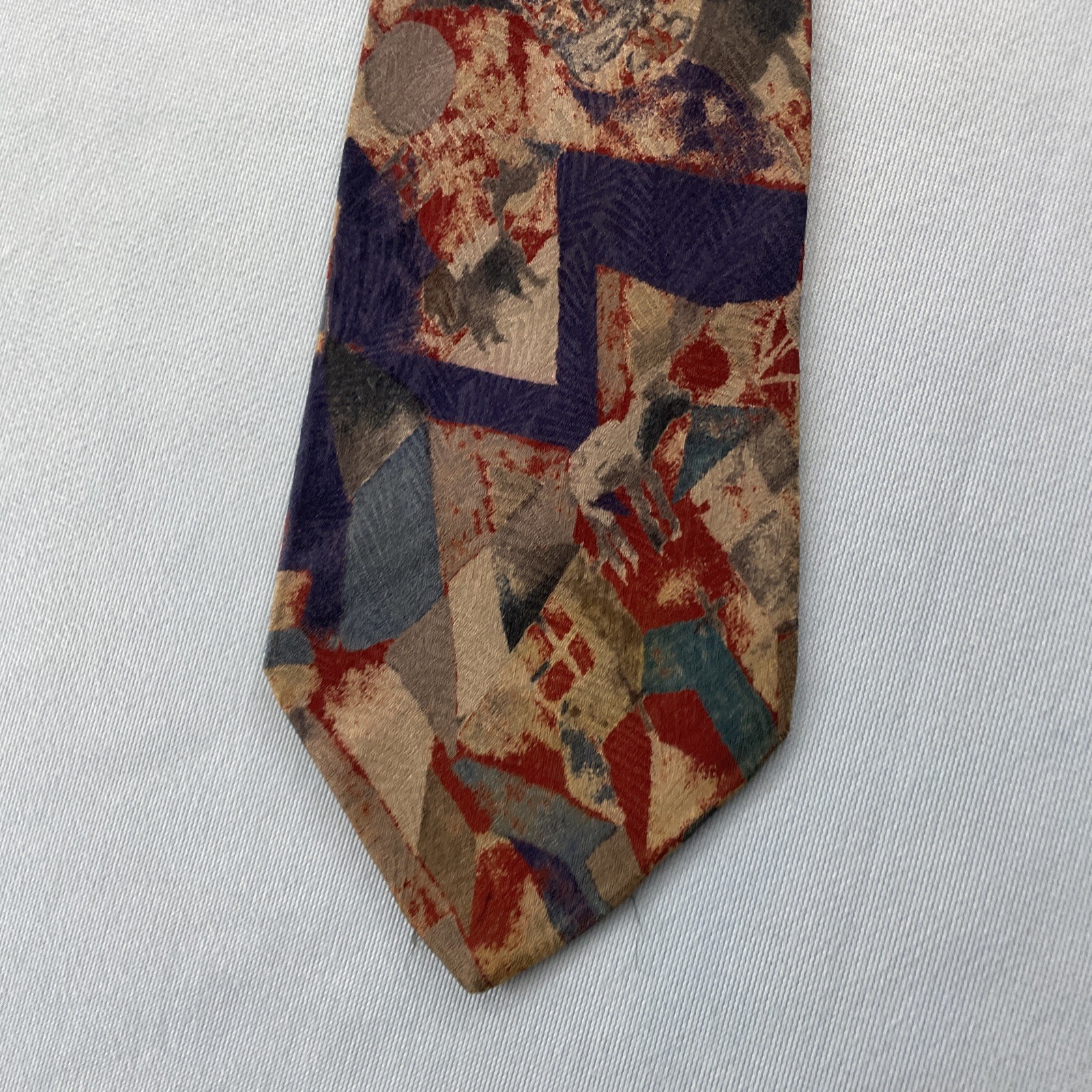 Rubinacci Silk Neck Tie MCM Mod Abstract Art Splat Brown Red Blue vtg 4×59 Wear