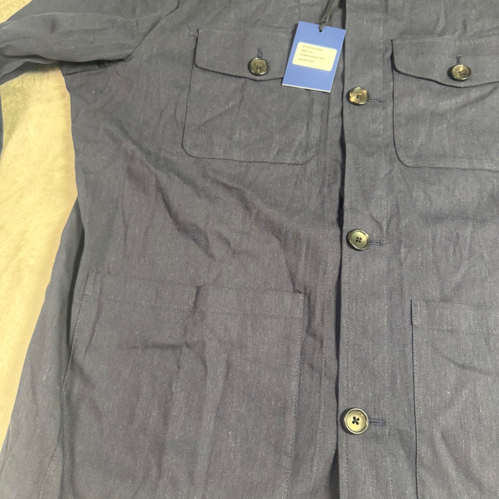 NWT Collars & Co The Maverick Blazer Linen Blend Button Front Jacket XXL Navy