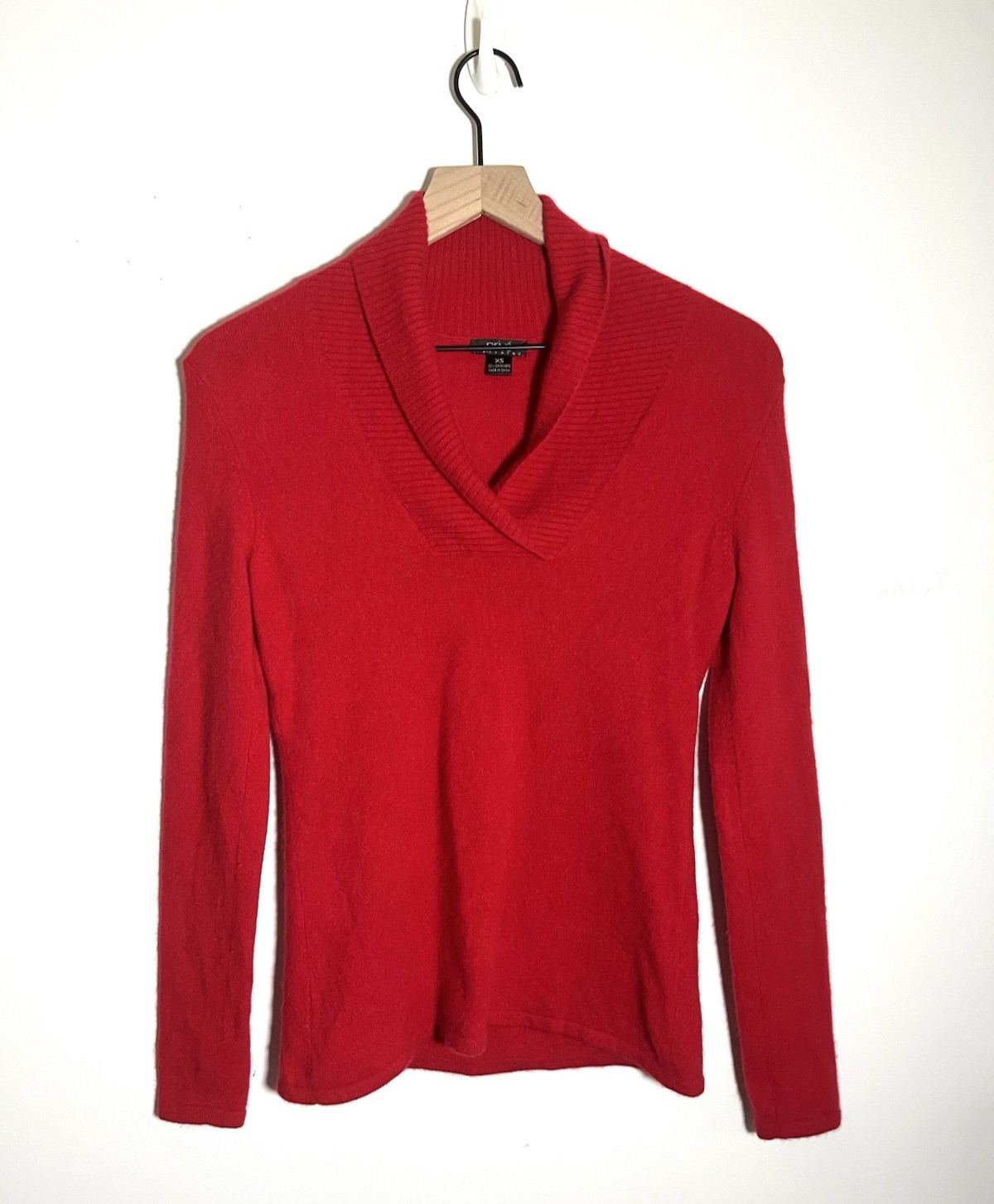 Prive Women’s 100% Cashmere Sweater Shawl Collar Red Pullover Quiet Luxury