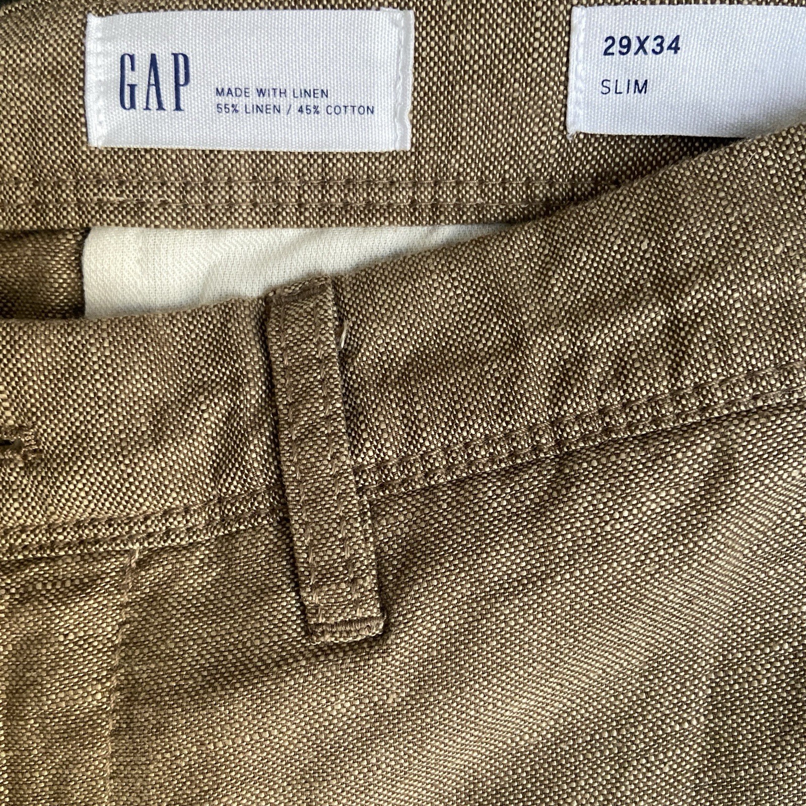 GAP | Men’s Slim Brown Chino Pants Straight Leg Linen Blend Trouser | Size W29