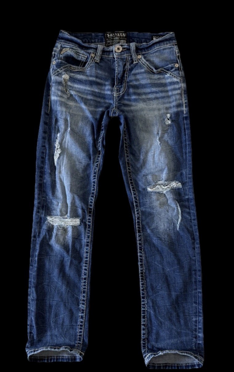 Salvage Supply Mayhem Straight Stretch Buckle Jeans ~ Men’s Size 30 x 32/30