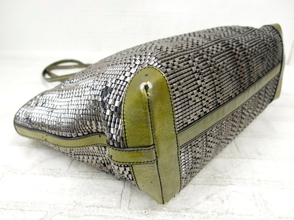 FENDI FF Zucca Monogram Woven Metallic Silver ITALY Shopper Shoulder Bag 🩷
