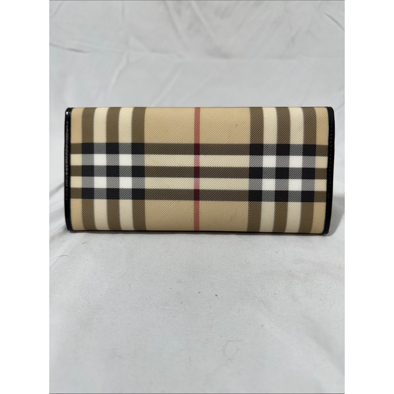 Burberry Nova Check Continental Wallet Beige Plaid Leather Trim Made in Italy
