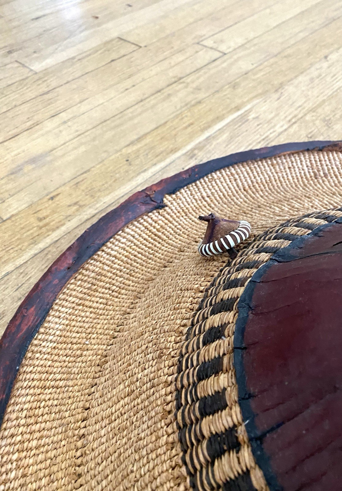 Antique African Ghanaian Hat ~ Traditional Conical Woven Straw & Leather ~19in