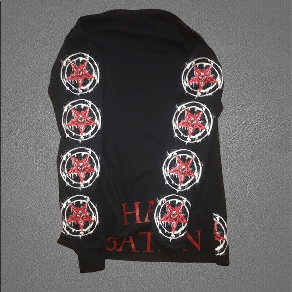 Baphomet Long Sleeve T Shirt S to XL Size Sigil Hail Satan Inverted Pentagram