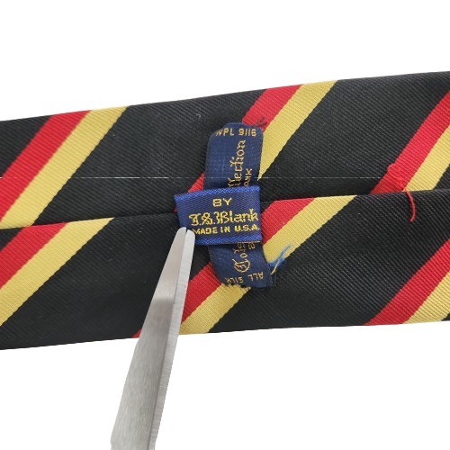 Vtg. J.S. Blank Coiswold Collection Black Yellow Red Stripe 100% Silk Tie