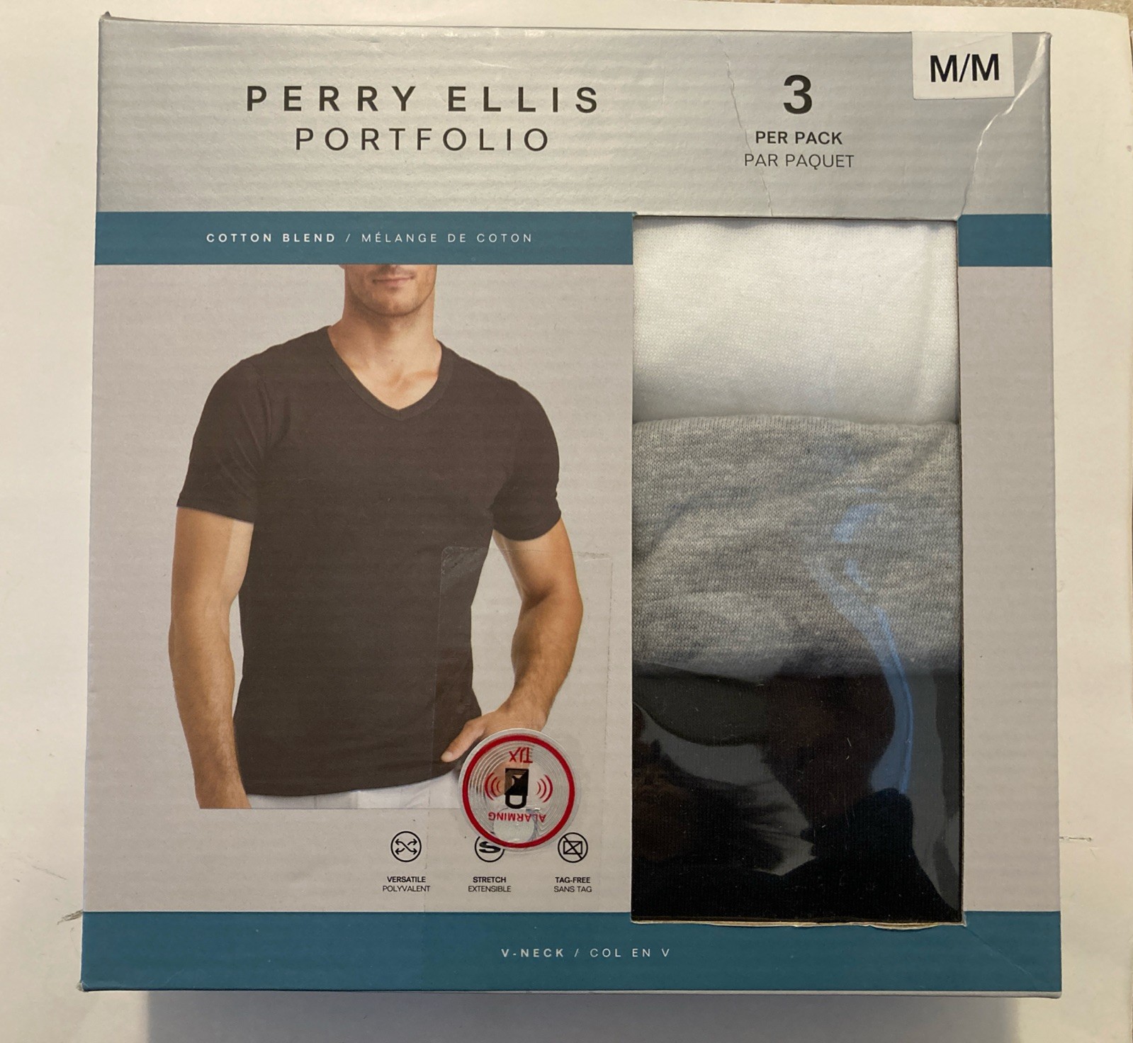 Perry Ellis Portfolio ~ Mens 3-Pack T-Shirts V-Neck Cotton Blend ~ M (38-40)