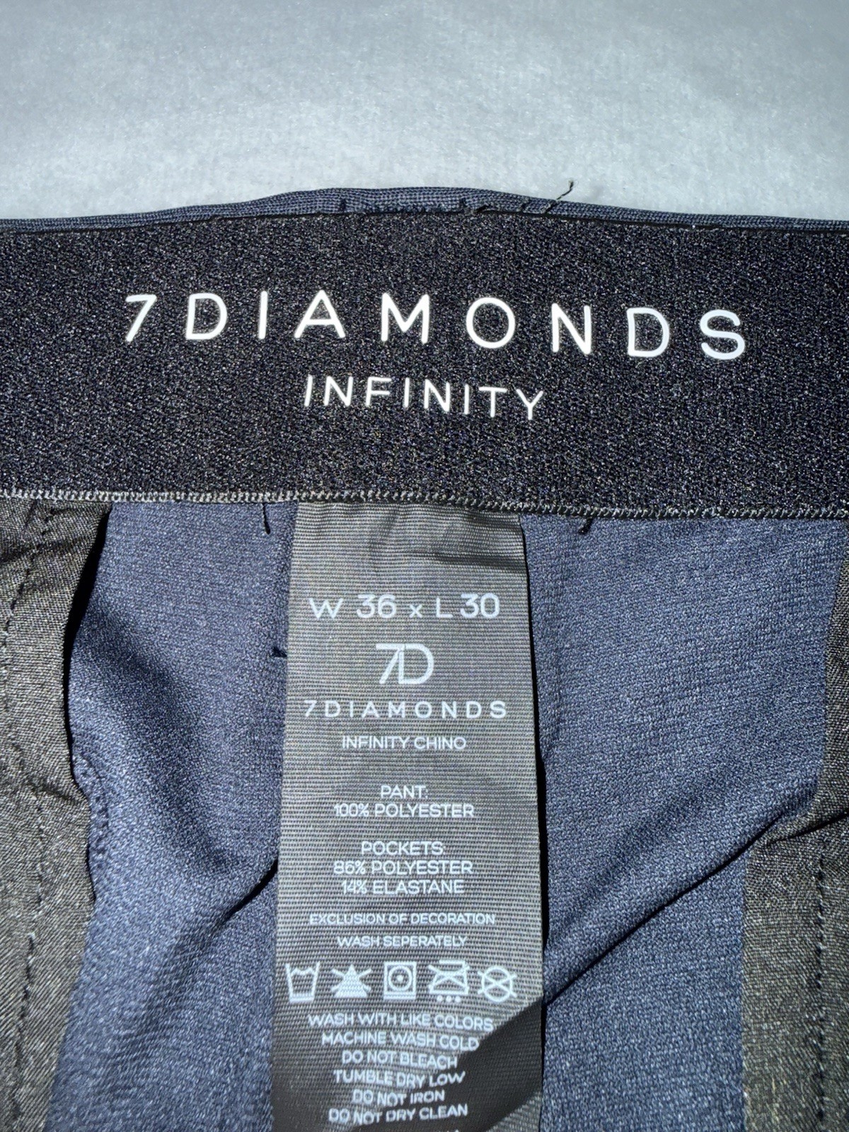 Men’s Navy Blue Infinity Polyester Woven Chino Pants 7 Diamonds, Size 36×30