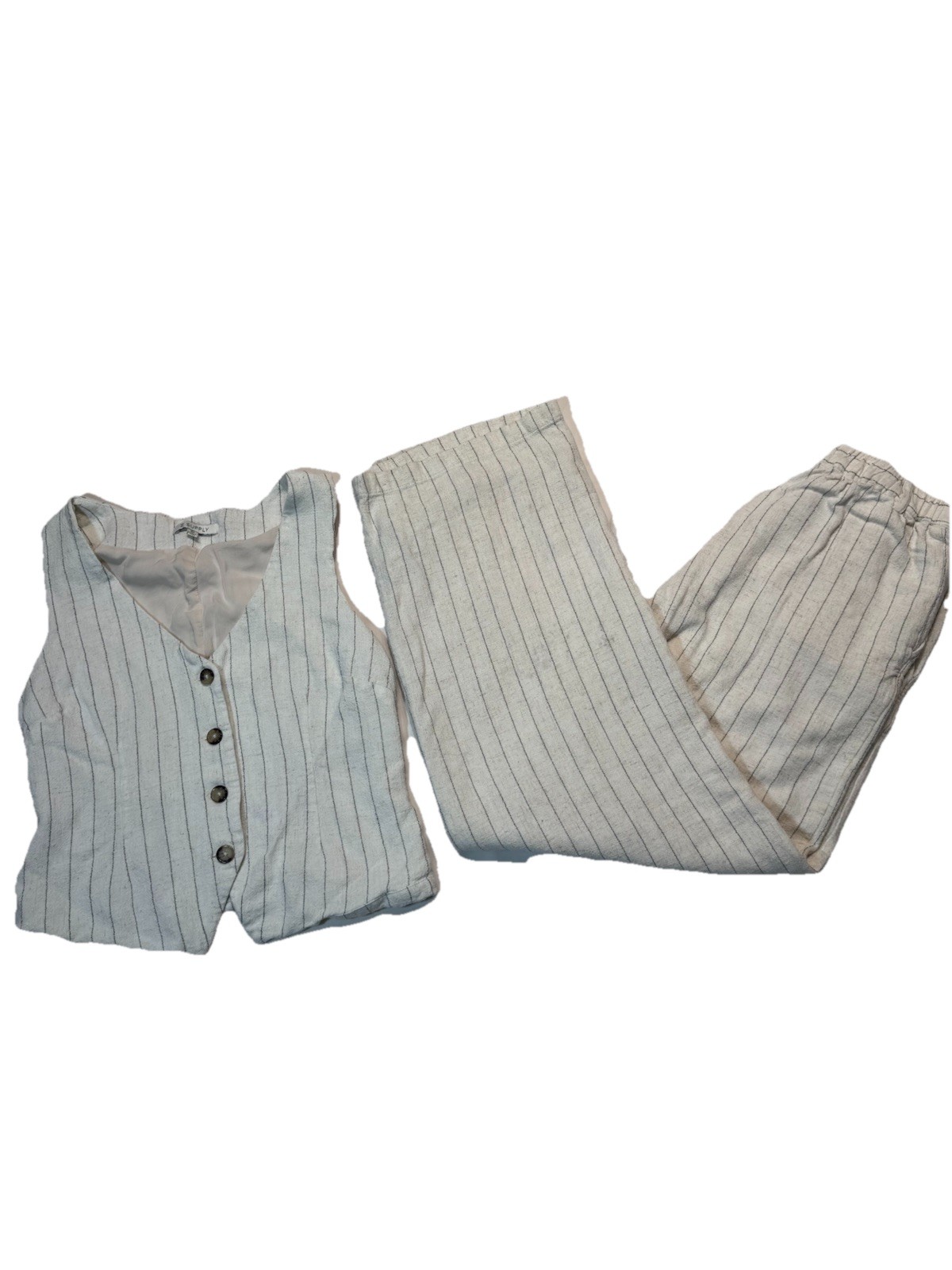 Z Supply Cortez Linen Blend Set XS Pinstripe Wide Leg Pants & Top Coastal Resort