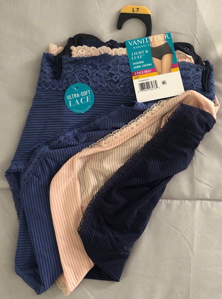Vanity Fair Radiant Light & Luxe Soft Lace Brief Panties Striped 3 Pack Sz L/7