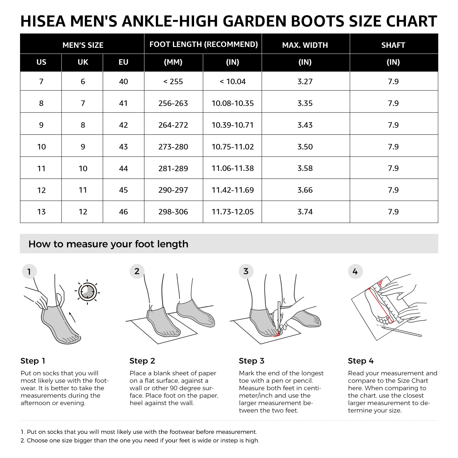 HISEA Men Ankle Rain Boots Neoprene Rubber Waterproof Non-Slip Outdoor Work Boot
