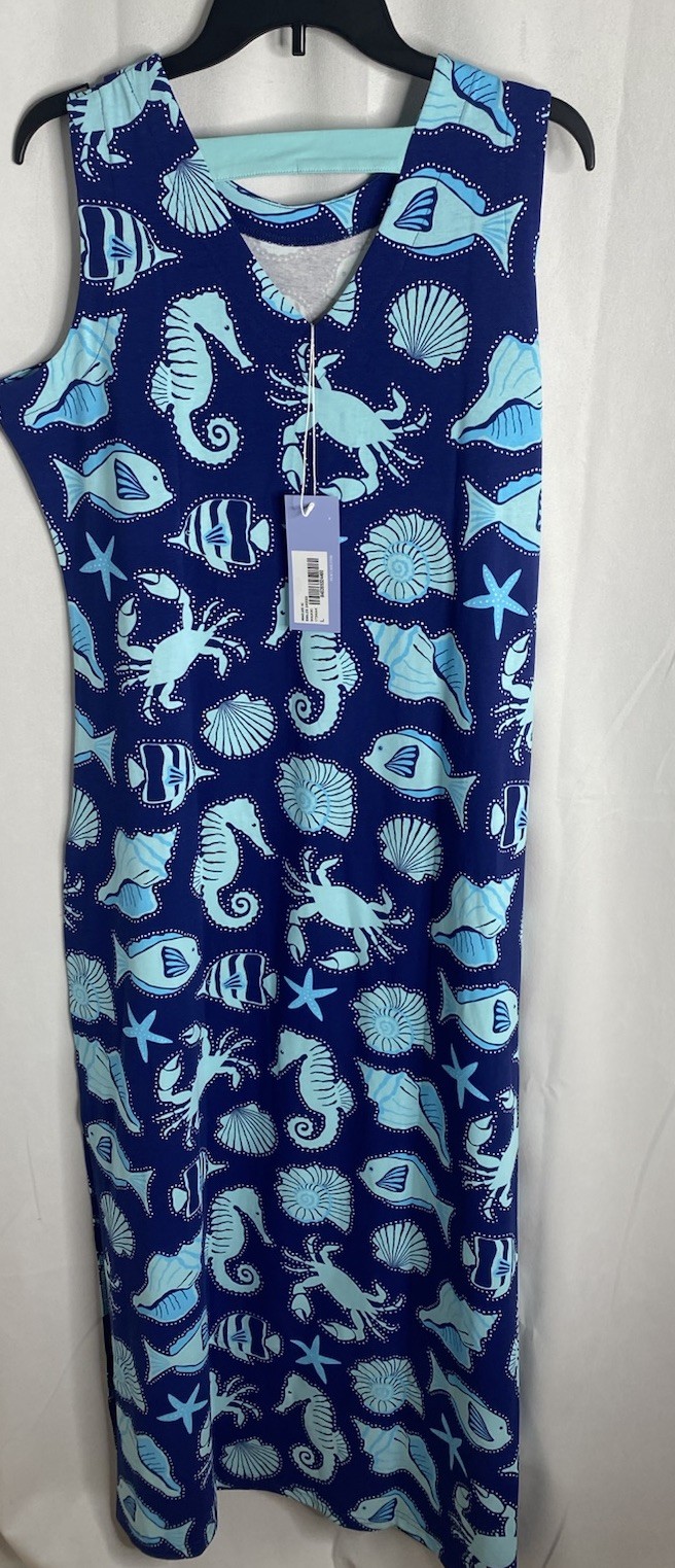 Ana Clare Emilee Sz L Waikiki Sea life print maxi dress NEW