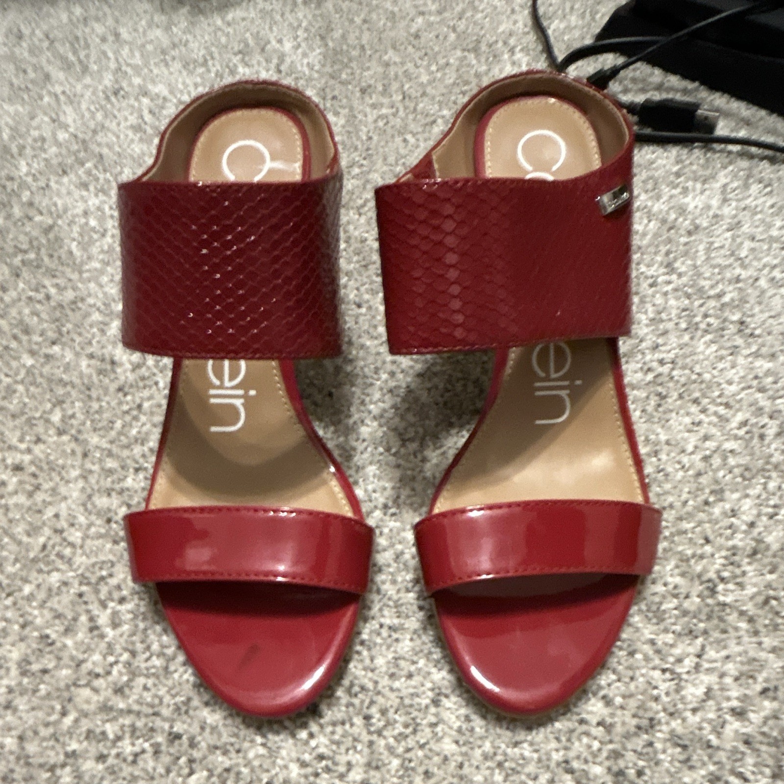 Women’s Red Slip-On Mule Stiletto Heels, Open Toe, Synthetic Upper, Solid