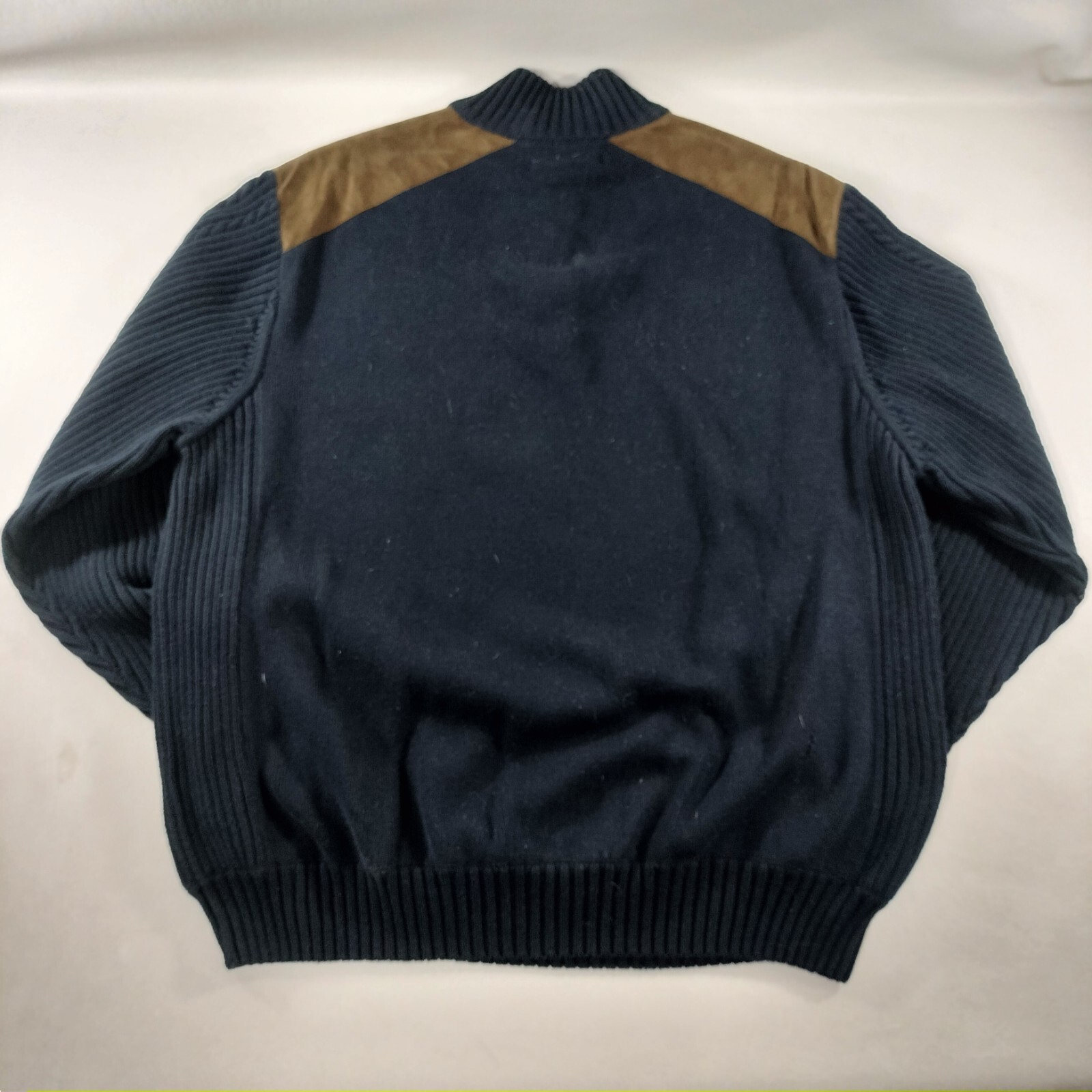 Alex Cannon 3 Button Placket Blue Long Sleeves Sweater with Suede Mens Size L