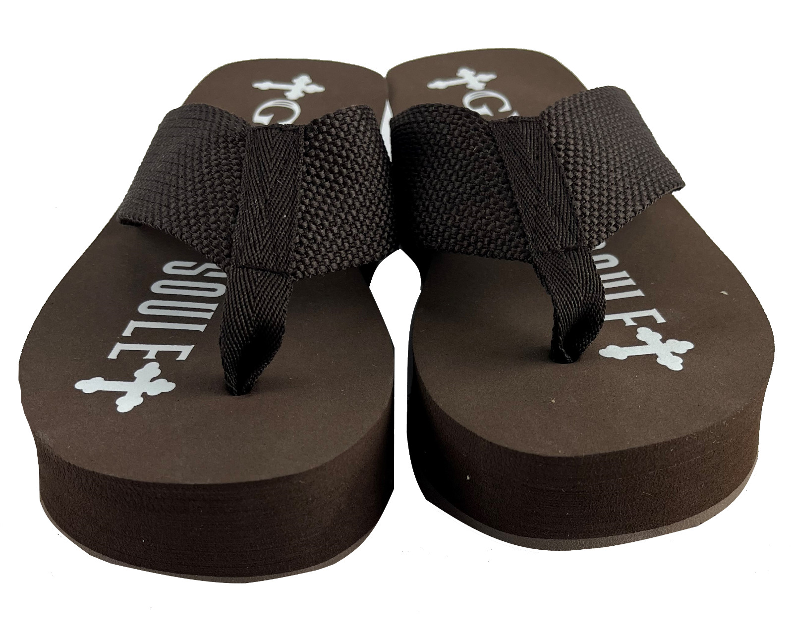 2 Pack Gypsy Soule Platform Wedge Thong Sandals, 2in Heel, Black & Brown, New