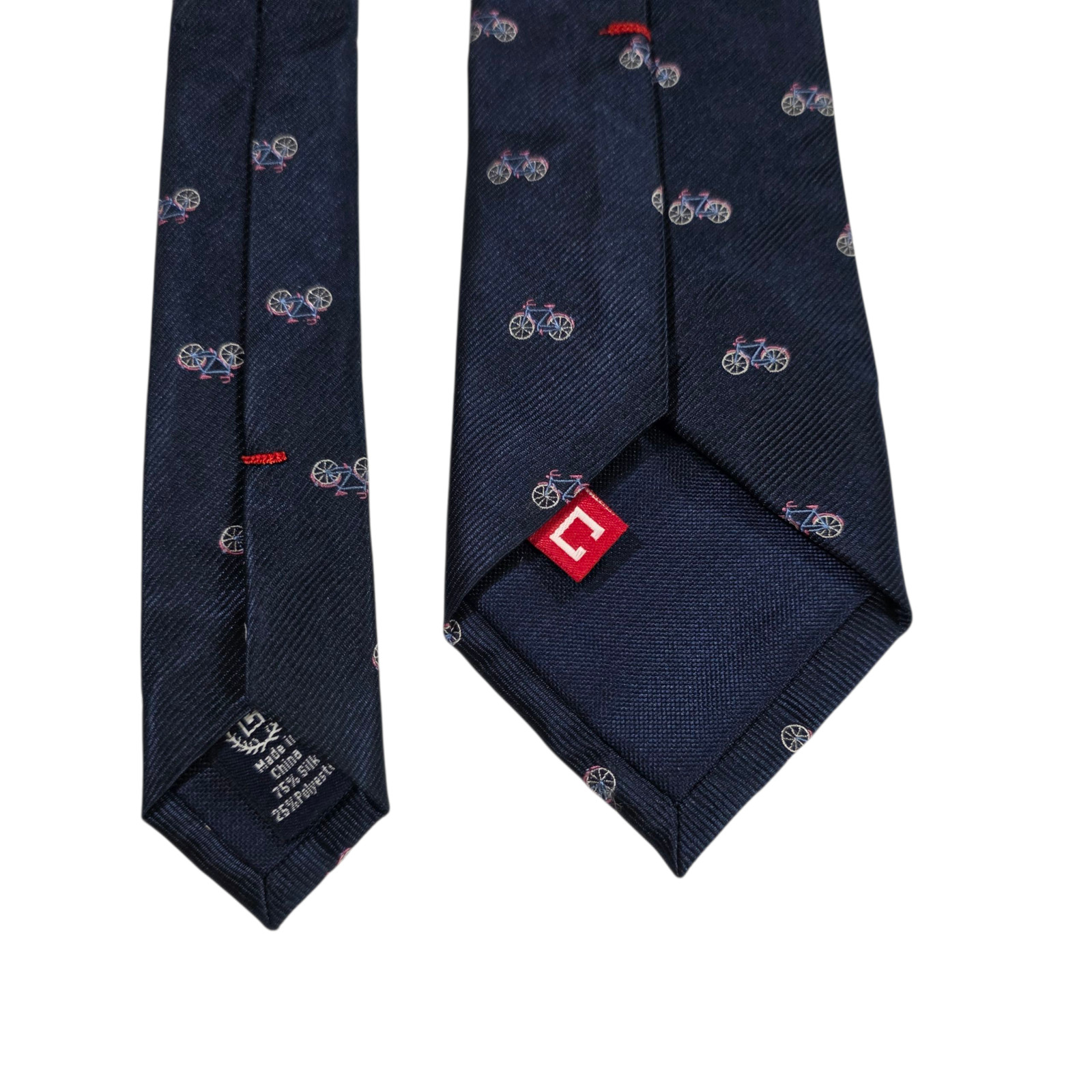 Chaps Mens NecktieNavy Blue Bicycle Pinstripe Silk Blend Woven Preppy Novelty