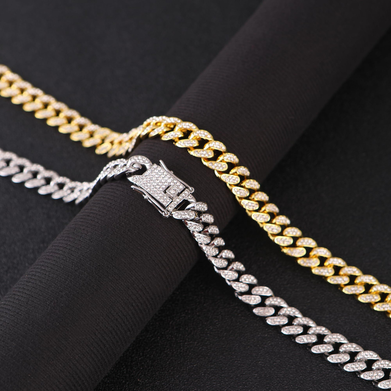DAOYALE Silver Cuban Link Chain for Men Boys,Diamond Iced Out 18Inch,