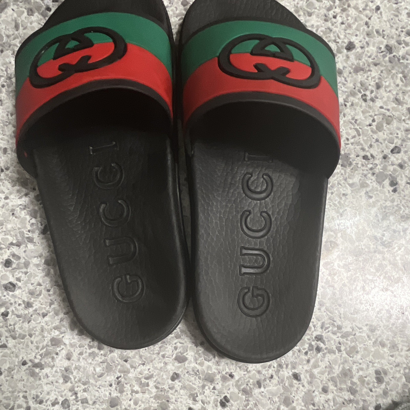 Gucci Men’s Slide Sandals US 5.5 Black Web Stripe GG Logo Rubber