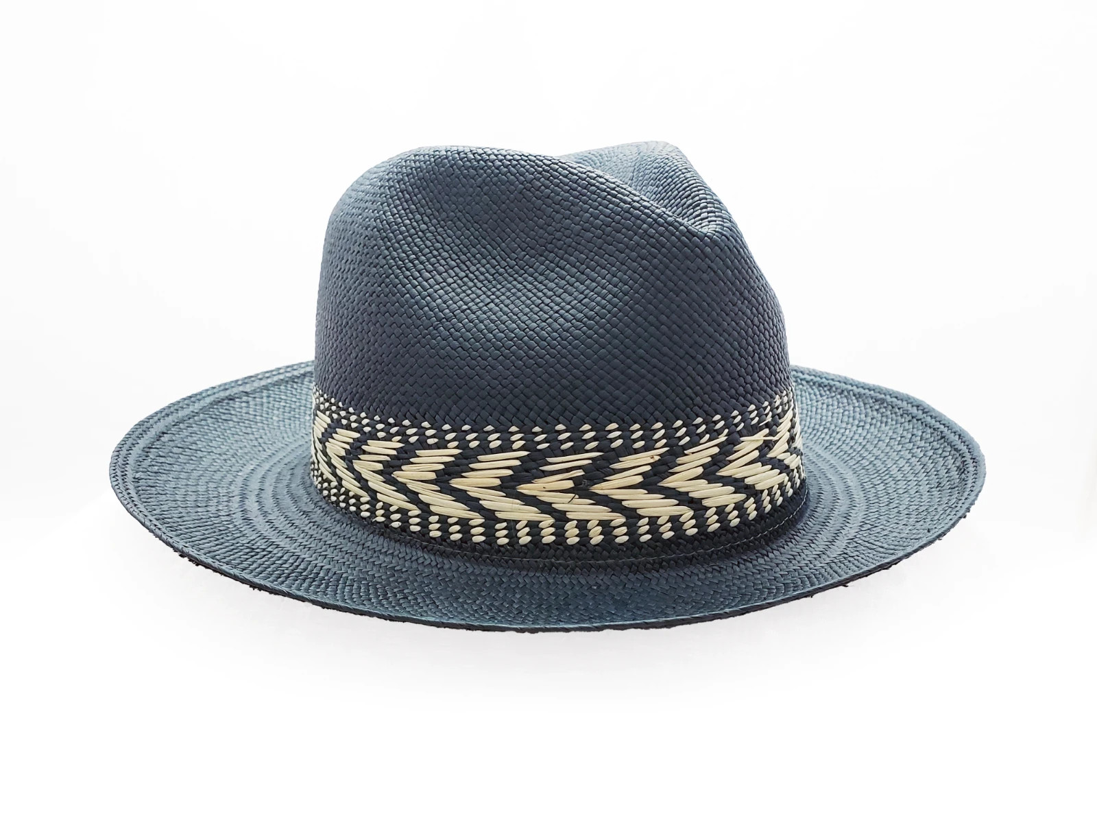 Authentic Ecuadorian Panama Hat – Blue Handwoven Toquilla Straw – Size 60