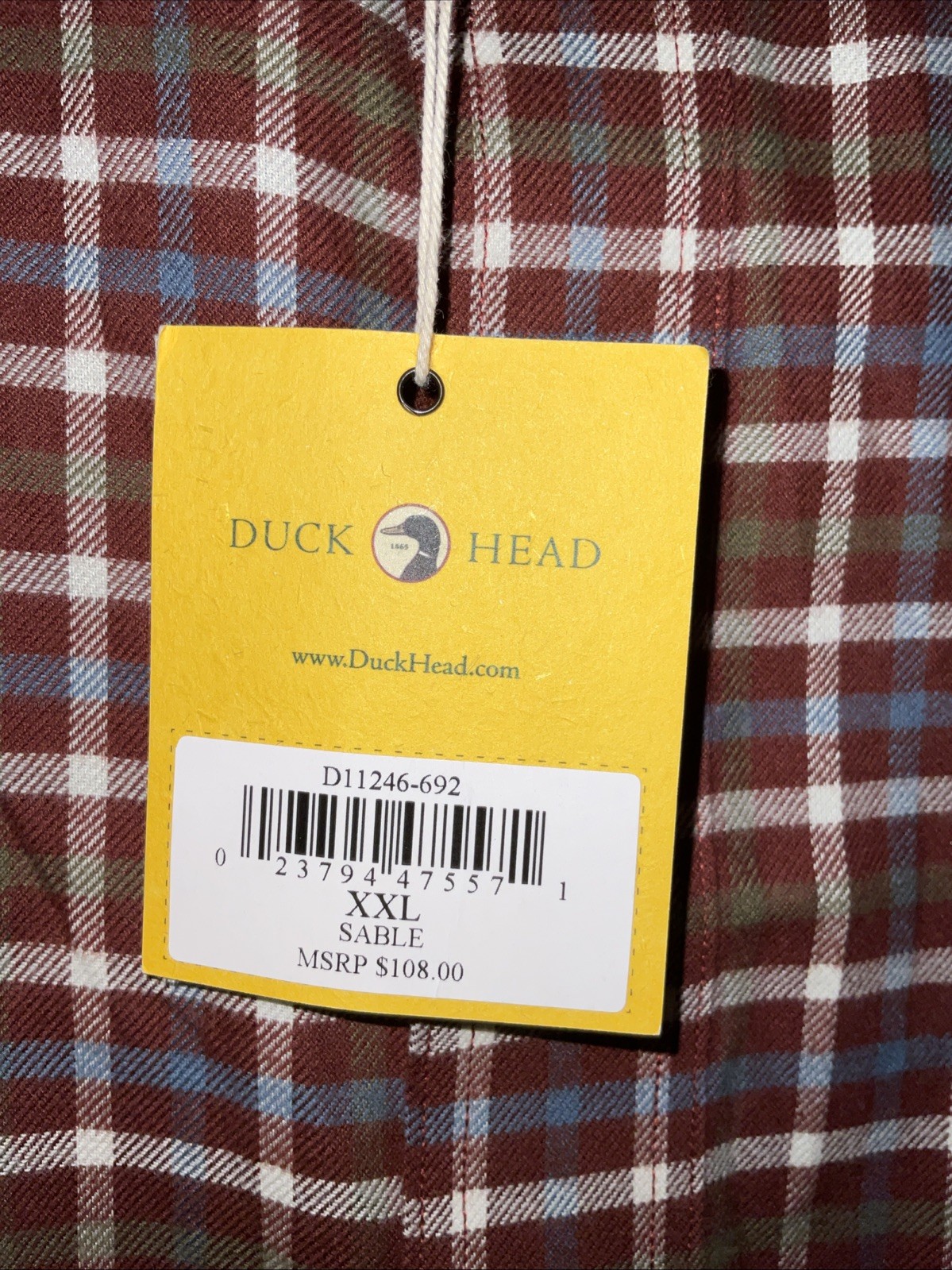 DUCK HEAD LIGHTWEIGHT FLANNEL 100% COTTON SABLE PLAID L/S SHIRT 2XL NWT