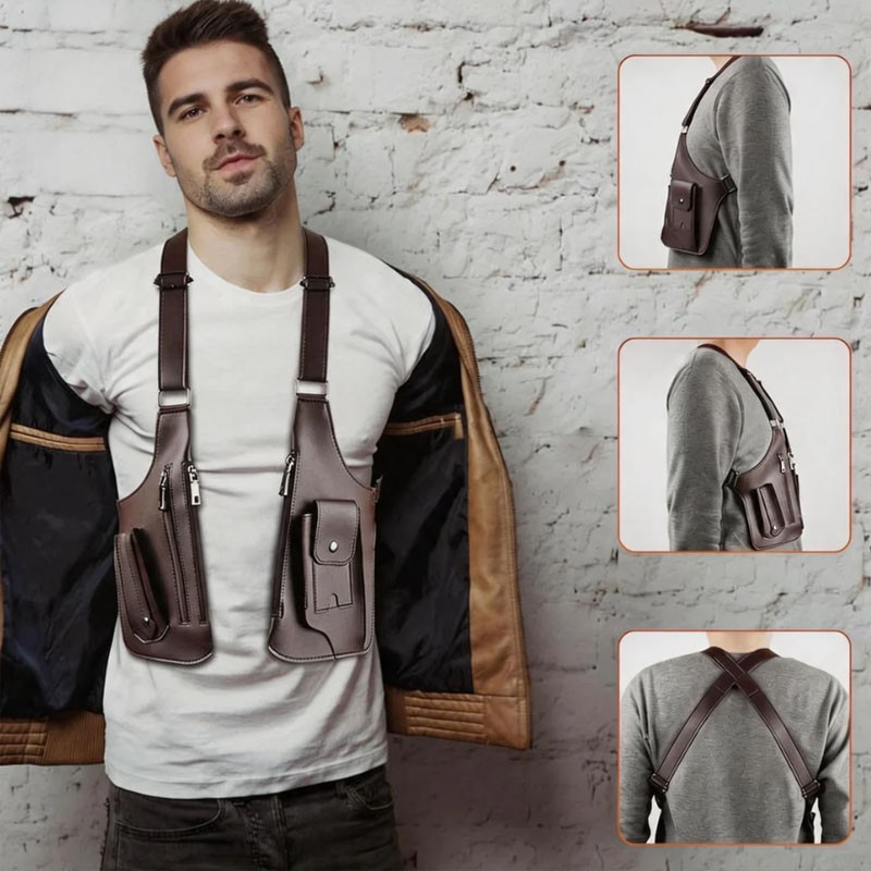 Adjustable Anti-Theft Underarm Shoulder Bag PU Leather Wallet Holster Bag