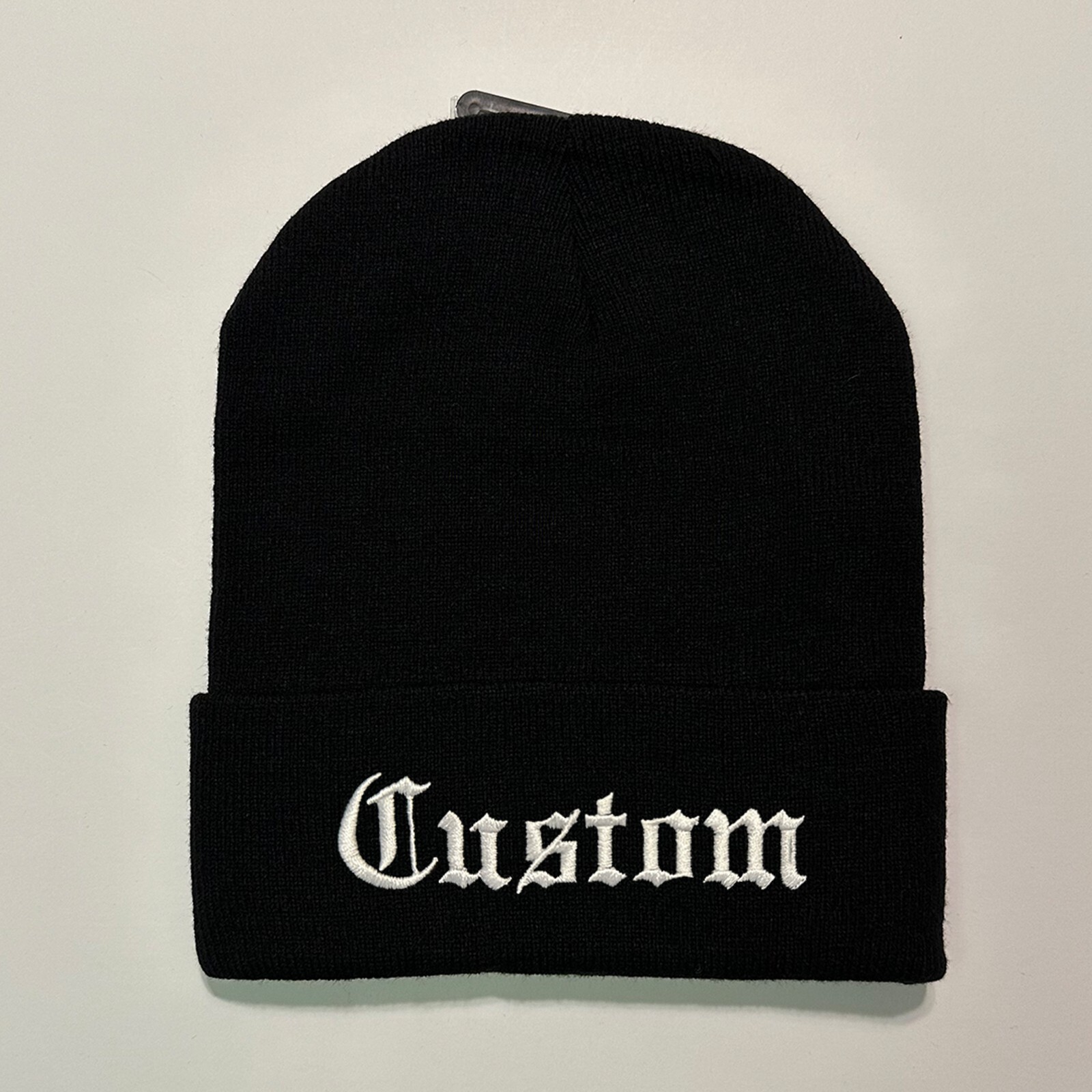 Beanie Embroidered Custom Your Text old English – Stitched your text – gift