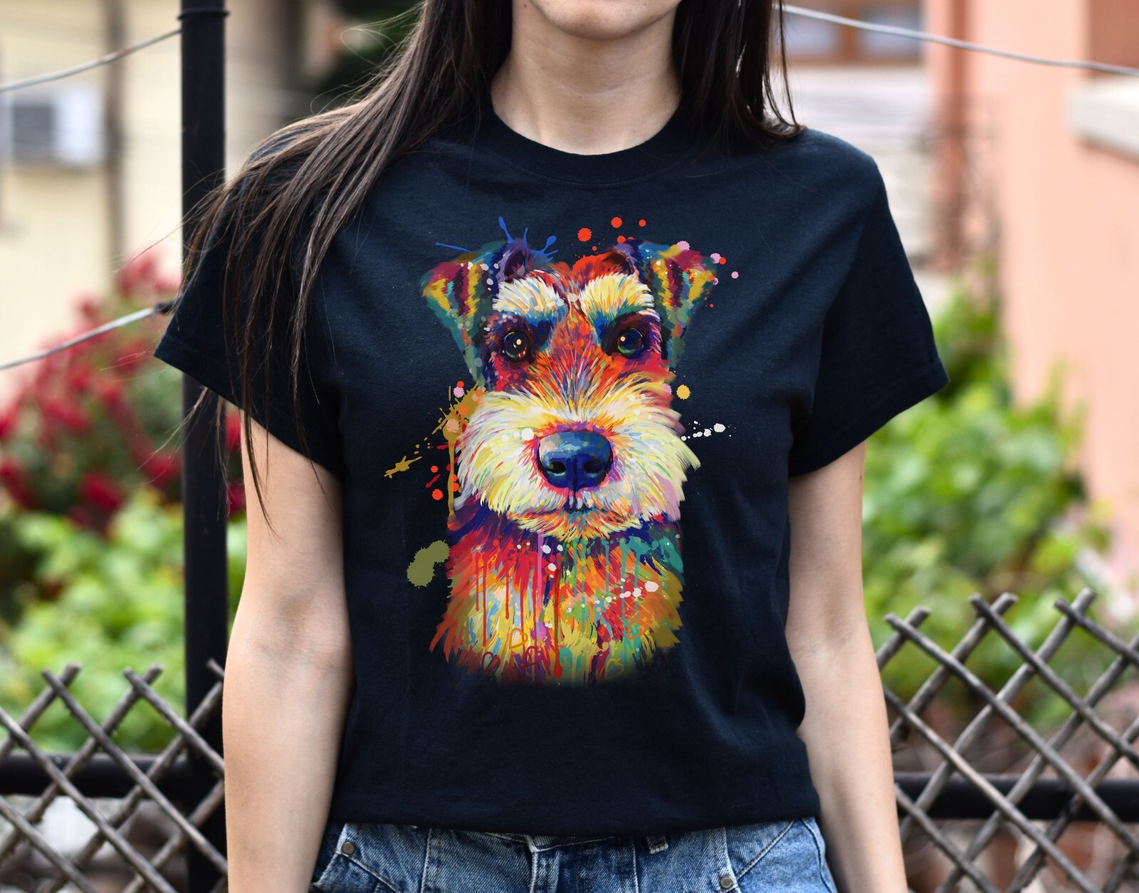 Watercolor Schnauzer dog Unisex shirt S-2XL black navy dark heather